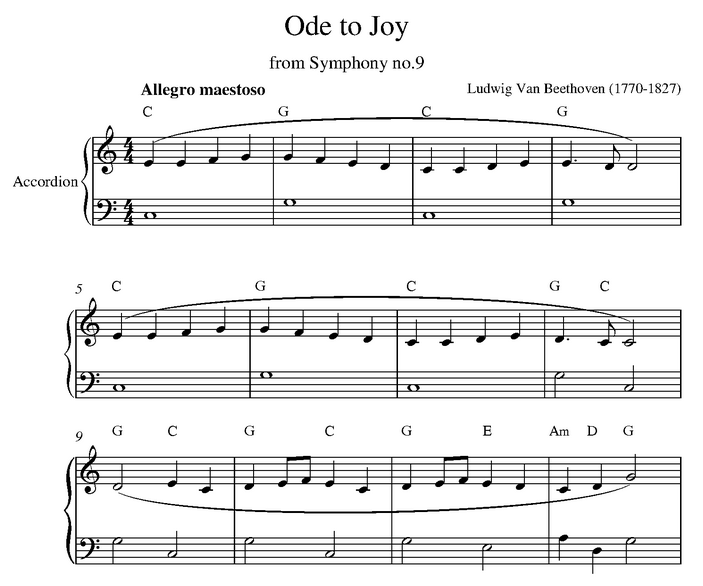 دانلود نت آکاردئون Ode to Joy (Beginners) بتهوون